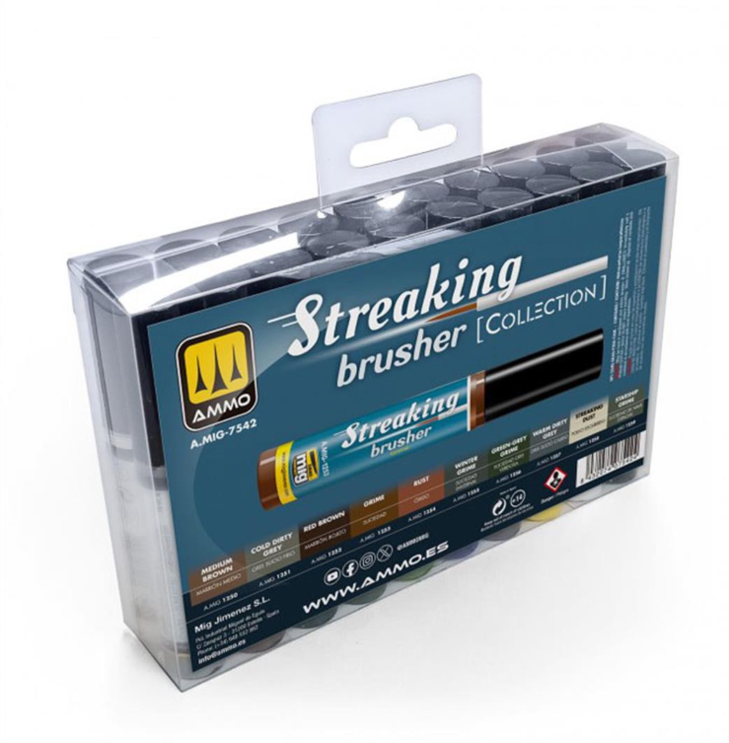 Ammo of Mig Jimenez  A.MIG-7542 Streaking Brusher Collection pk10