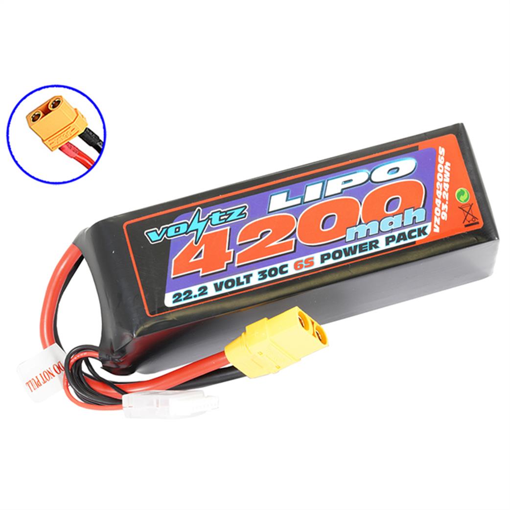 Voltz  VZ0442006SXT90 6 Cell 22.2V Lipo 30C 4200Mah  With XT90 Connector