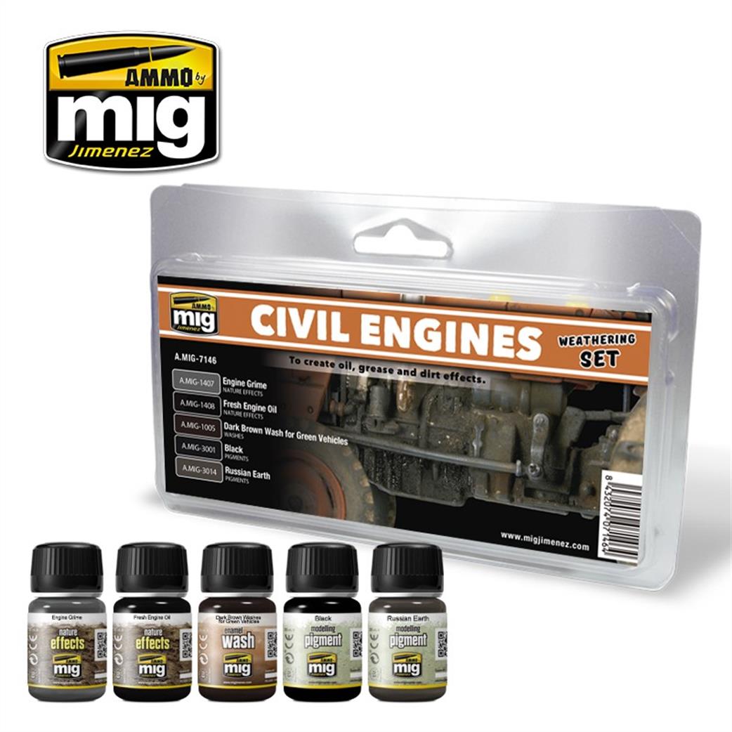 Ammo of Mig Jimenez  A.MIG-7146 Civil Engines Colors & Weathering Set