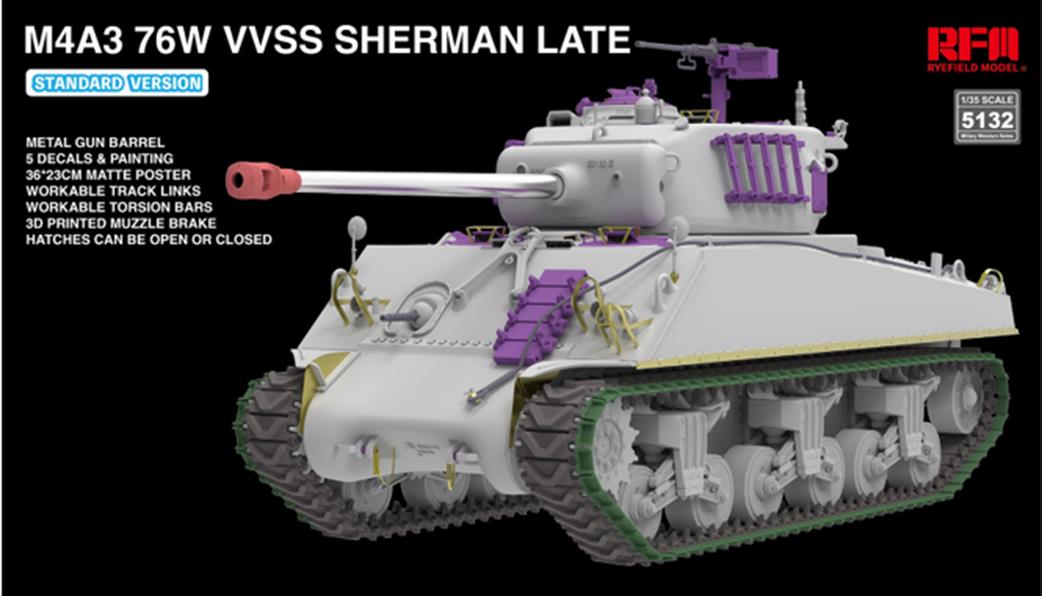 Rye Field Model 1/35 5132 M4A3 76W VVSS Sherman Late Standard Version Kit