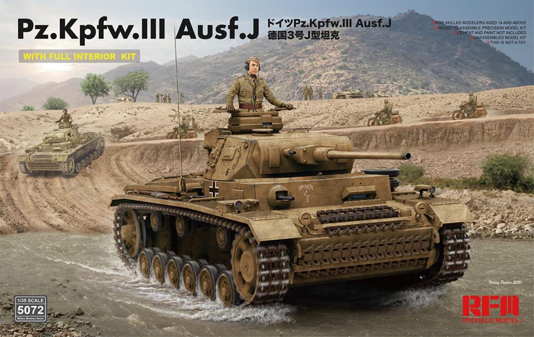 Rye Field Model 1/35 5072 German PzKpfw III Ausf J with Full Interior Tank Kit