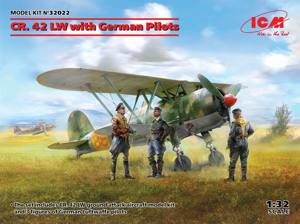 ICM 1/32 32022 Fiat CR42 WW2 With German Pilots Plastic Kit