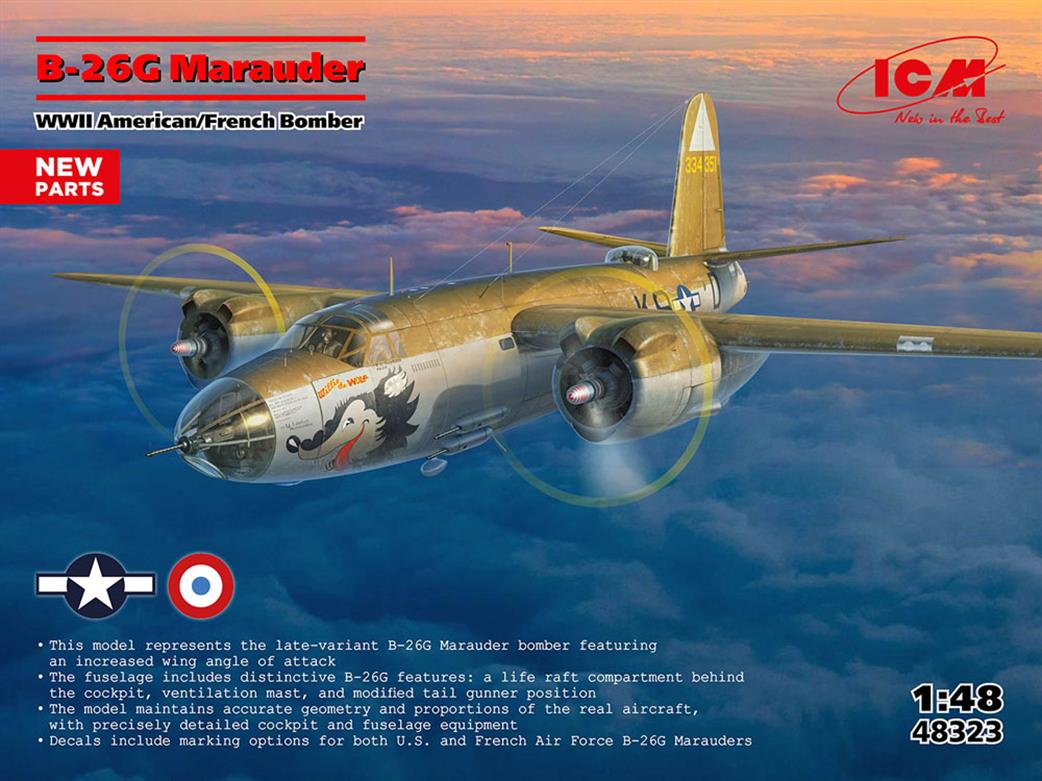 ICM 1/48 48323 B-26G Marauder WWII American French Bomber Kit