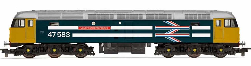 Hornby OO R30040TTS Railroad Plus BR 47583 County of Hertfordshire Class 47 Diesel Royal Wedding Large Logo Blue Livery DCC & TTS Sound