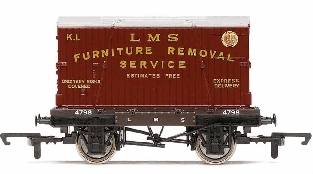 Hornby OO R60072 LMS Conflat A Container Flat Wagon with Furniture Removal Container - Era  3