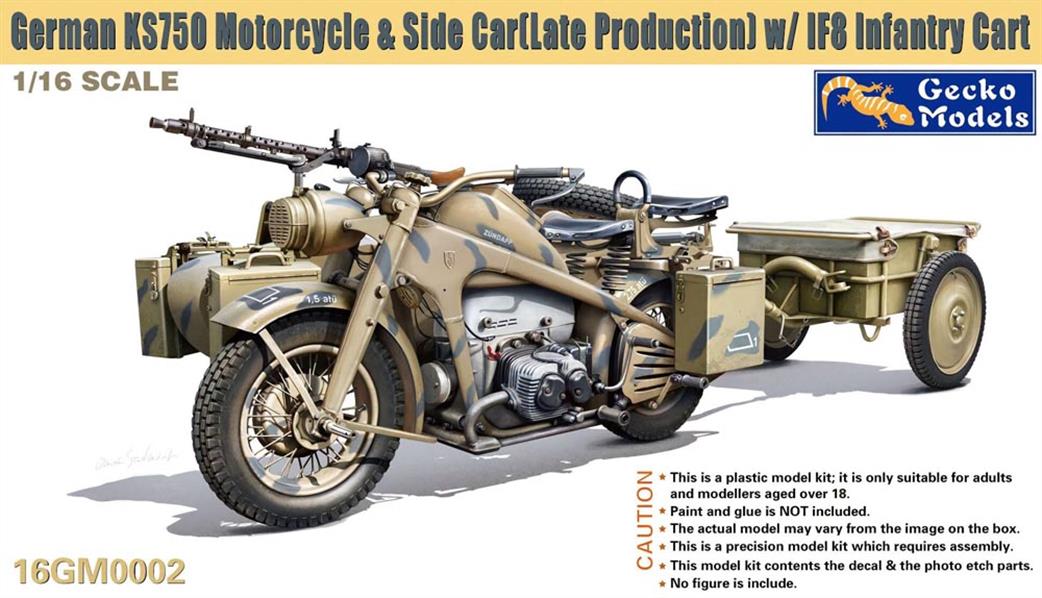 Gecko Models 1/16 16GM0002 German KS750 Motorcycle with Side Car & IF8 Infantry Cart Kit