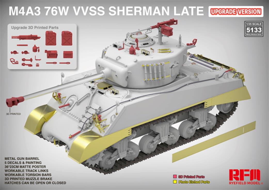 Rye Field Model 1/35 5133 M4A3 76W VVSS Sherman Late Updated Version Kit