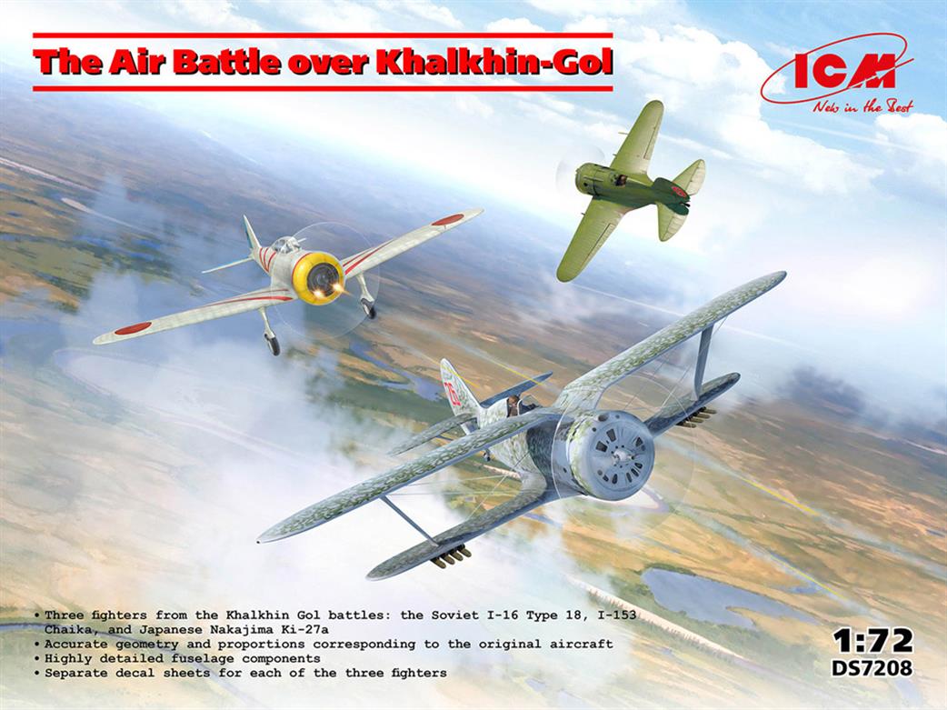 ICM 1/72 DS7208 Air Battle Over Khalkhin-Gol I-16 Type 18 / I-153 Chaika / Ki-27a (Set of 3 Aircraft)