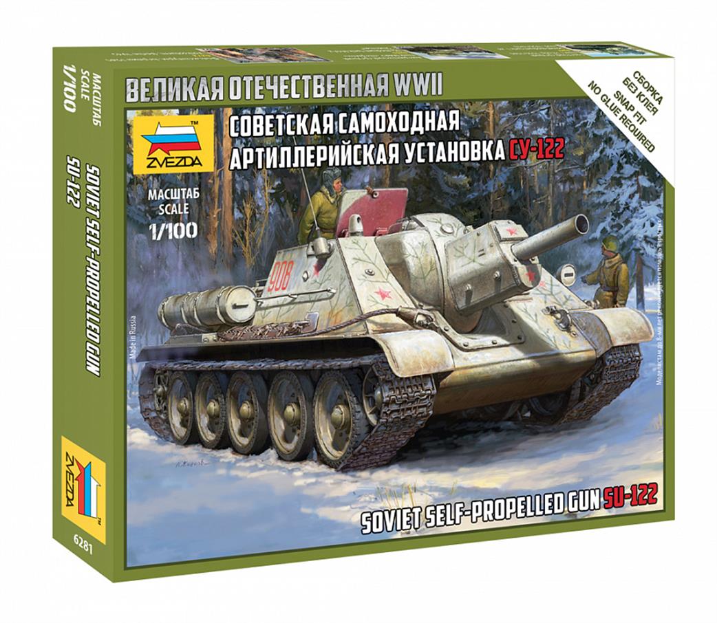 Zvezda 1/100 6281 Russian SU-122 Self-Propelled Gun Snap-Fit Plastic Kit