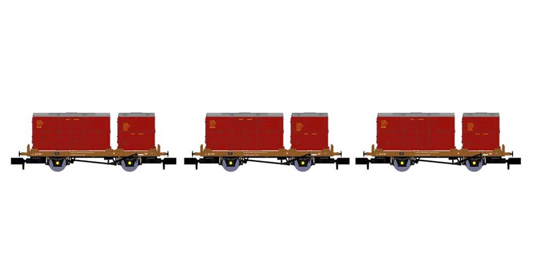 Rapido Trains N 921016 BR Conflat P Triple Pack A B932869/B933387/B933059 Crimson Containers