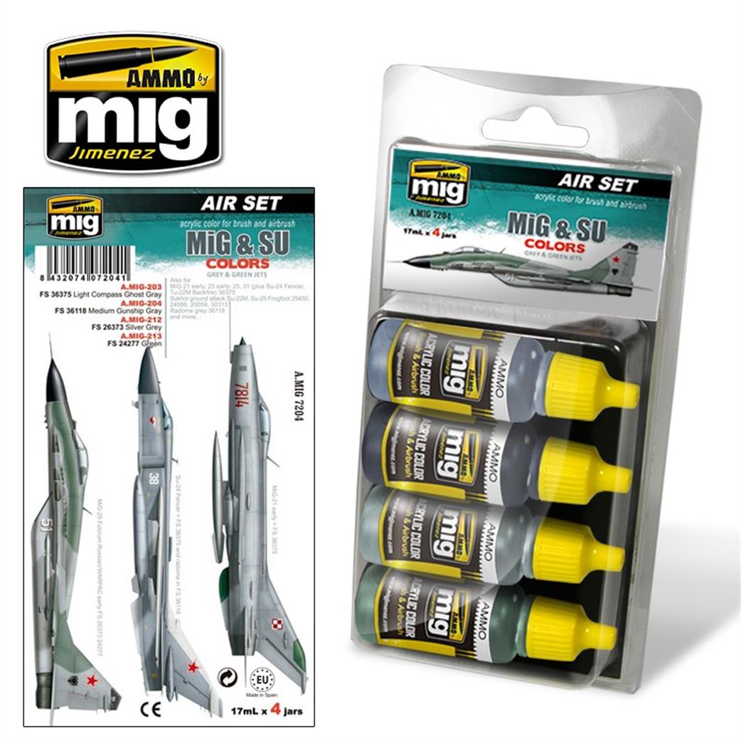 Ammo of Mig Jimenez  A.MIG-7204 Mig And Su Fighters Acrylic Paint Set  4 x 17ml Bottles