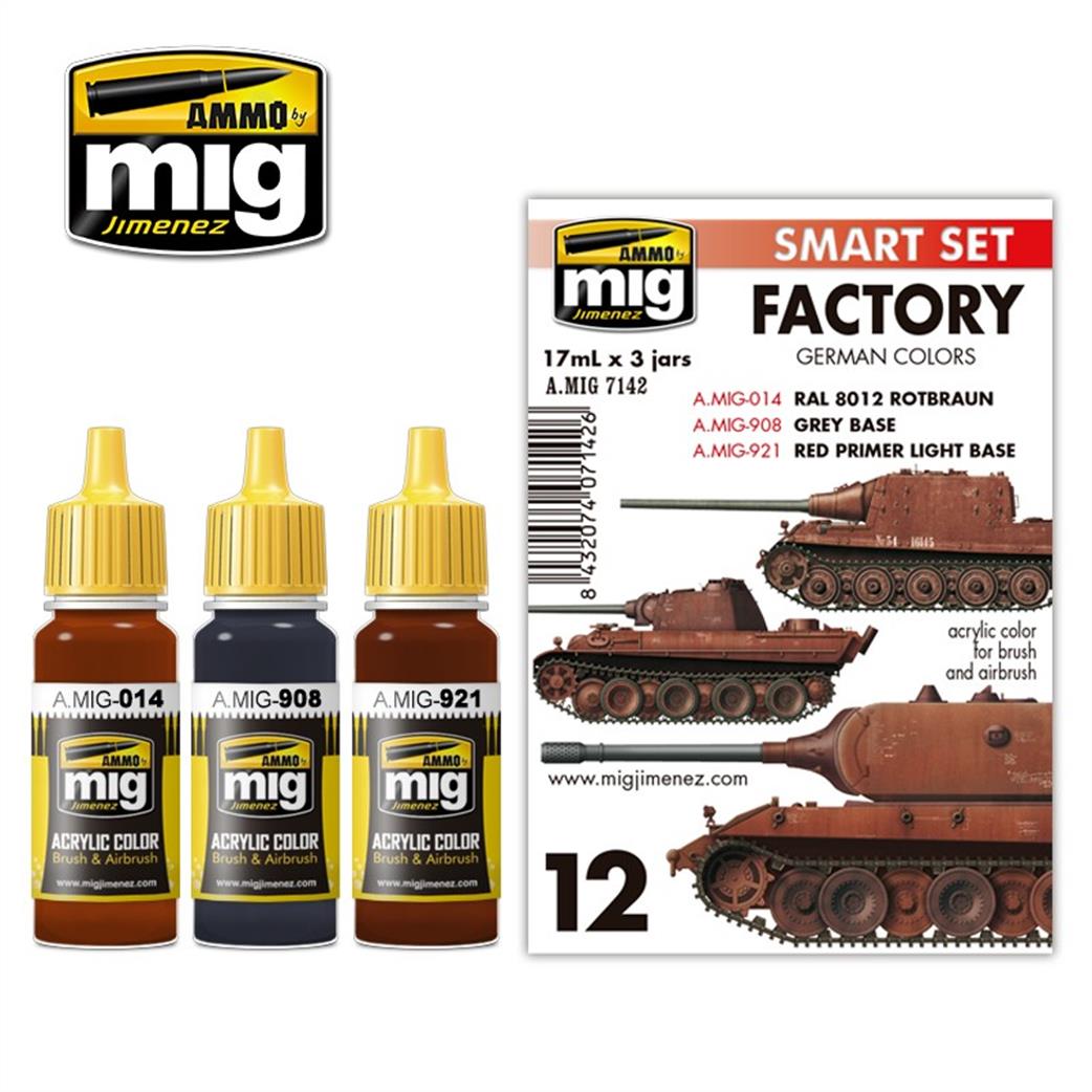 Ammo of Mig Jimenez  A.MIG-7142 Smart Set Factory german Colours 3 17ml Acrylic Paint Jars