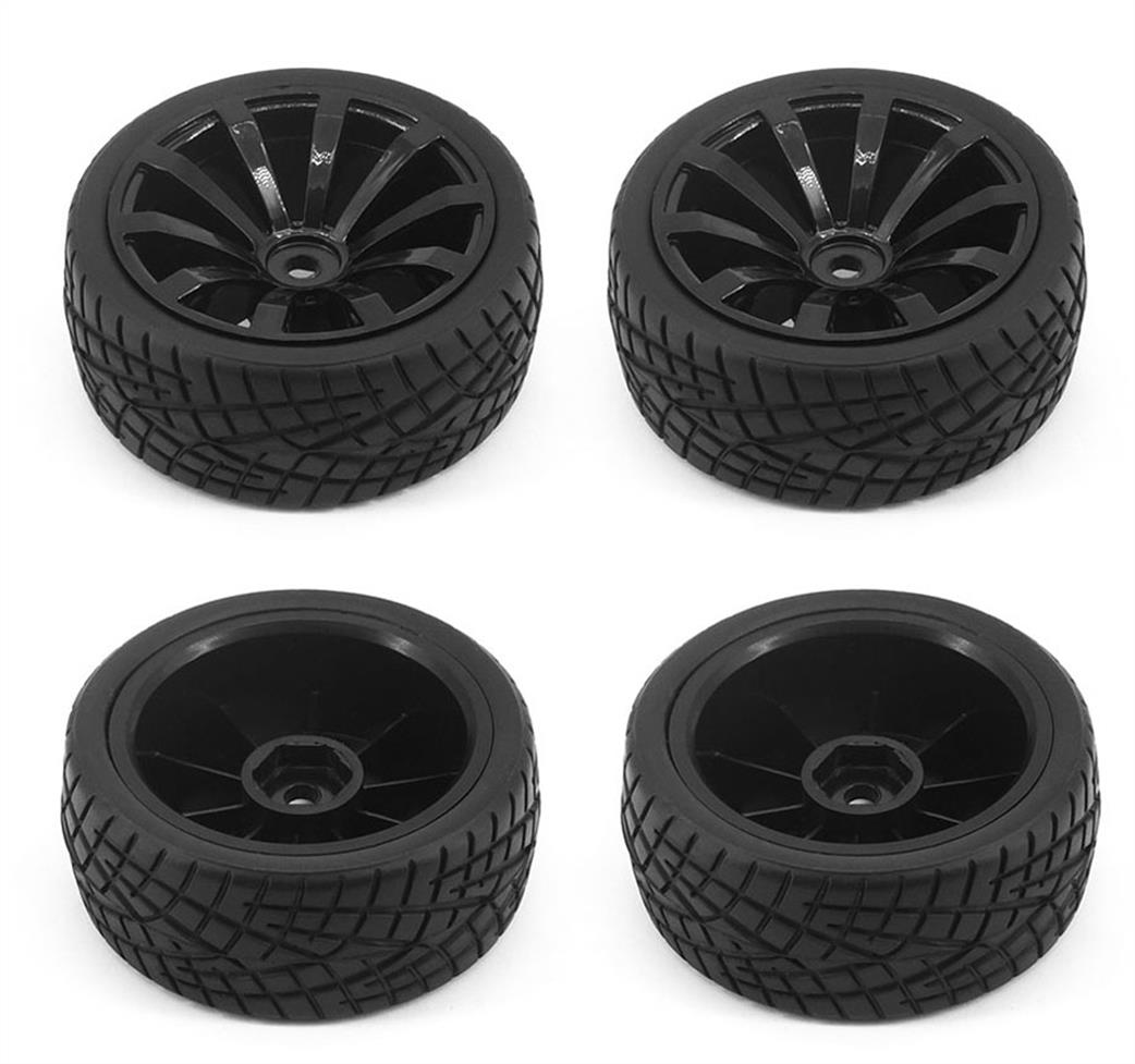 Rc Overhaul  G-RCO-UN11 10 Spoke Wheel/Tyre Set, Black w/Treaded Tyres