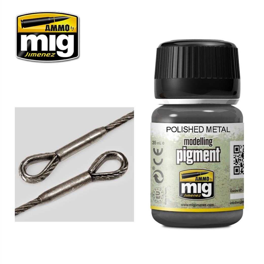 Ammo of Mig Jimenez  A.MIG-3021 Polished Metal Weathering Pigment 35ml Jar