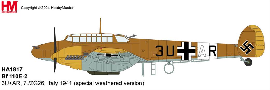 Hobby Master 1/72 HA1817 Messerschmitt BF110e-2 3U+AR 7./ZG 26 Italy 1941 Weathered Version