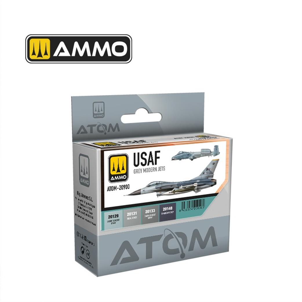 Ammo of Mig Jimenez  ATOM-20900 USAF Atom Paint Set Modern Grey Jets 4 x 20ml Dropper Bottles