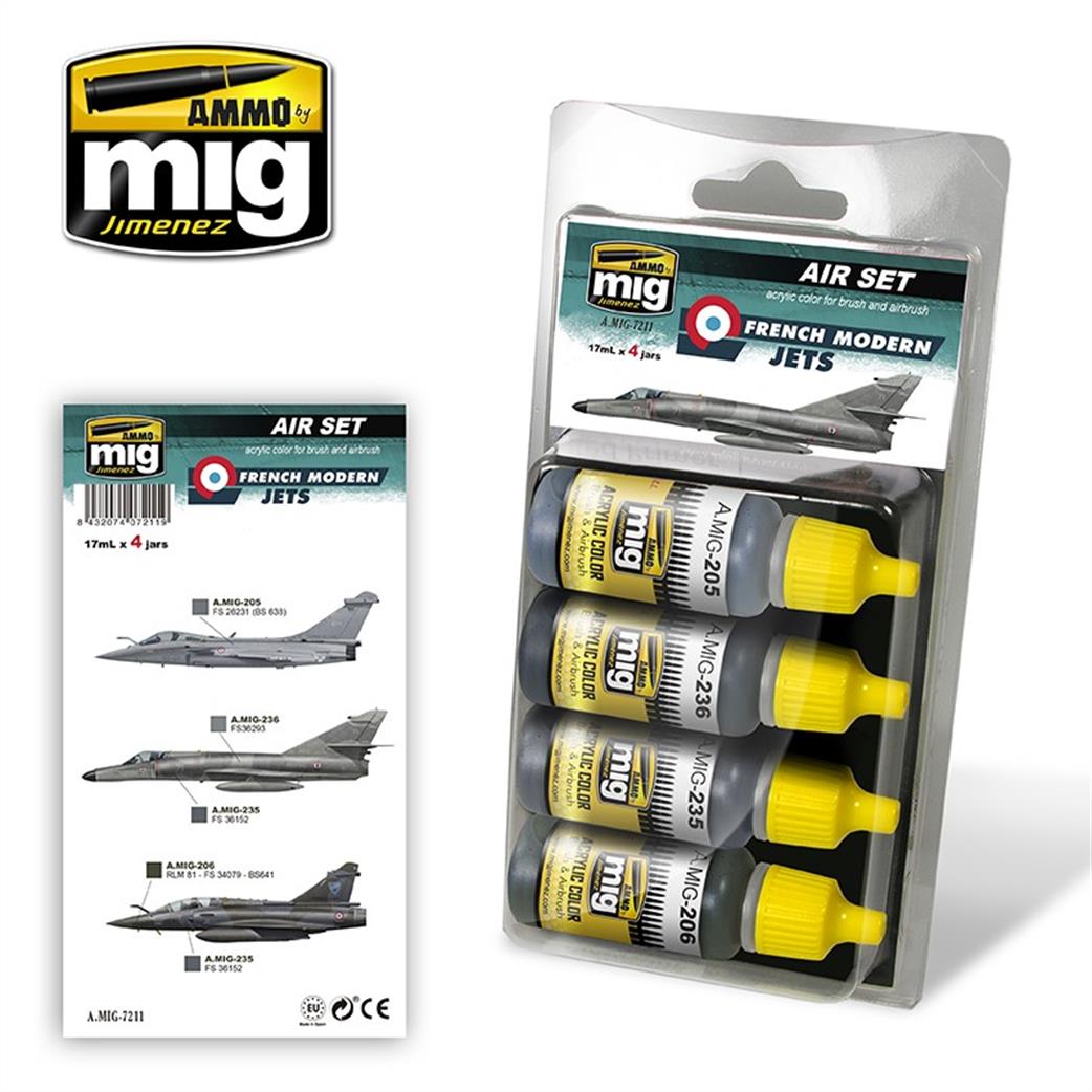 Ammo of Mig Jimenez  A.MIG-7211 French Modern Jets 4 x 17ml Dropper Bottles