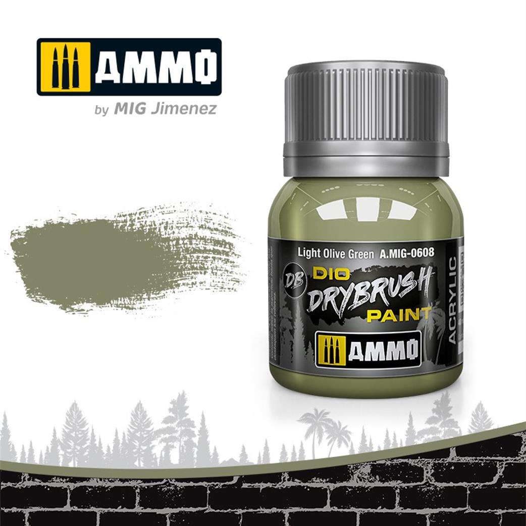 Ammo of Mig Jimenez  A.MIG-0608 Light Olive Green Special Drybrush Paint 40ml Pot