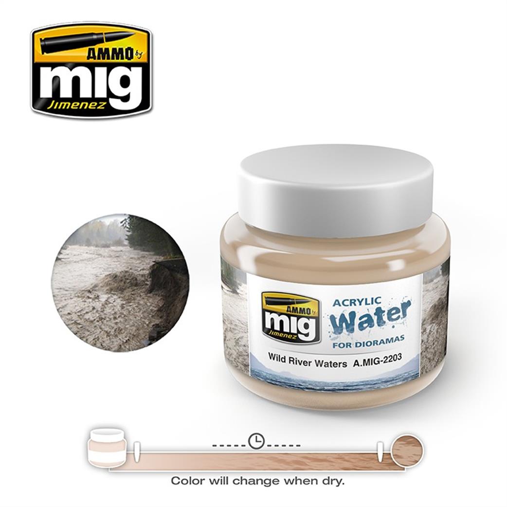 Ammo of Mig Jimenez  A.MIG-2203 Wild River Waters Acrylic Texture 250ml