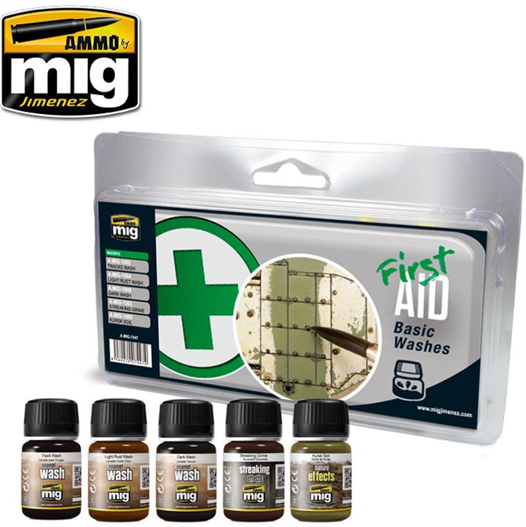 Ammo of Mig Jimenez  A.MIG-7447 First Aid Basic Washes Set