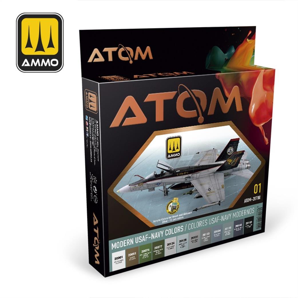 Ammo of Mig Jimenez  ATOM-20700 Modern USAF-US Navy Colours 12 20ml Dropper Bottles