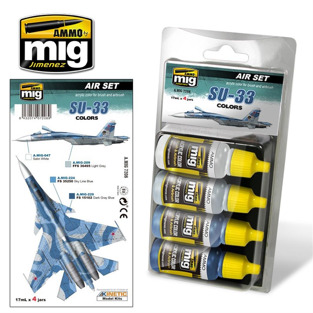 Ammo of Mig Jimenez  A.MIG-7208 Su-33 Colours Paint Set 4 x 17ml Jars