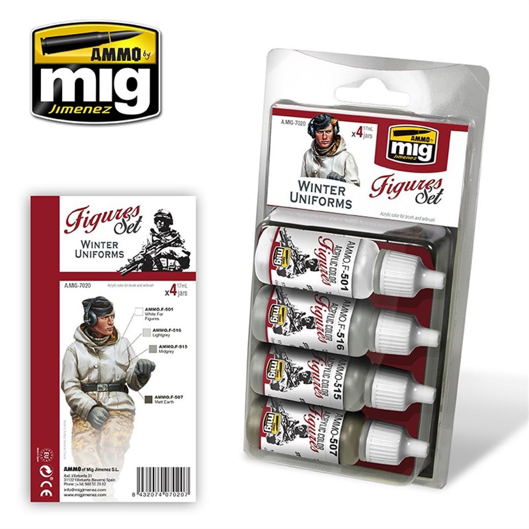 Ammo of Mig Jimenez  A.MIG-7020 German Winter Uniforms Paint Set 4 x 17ml Jars