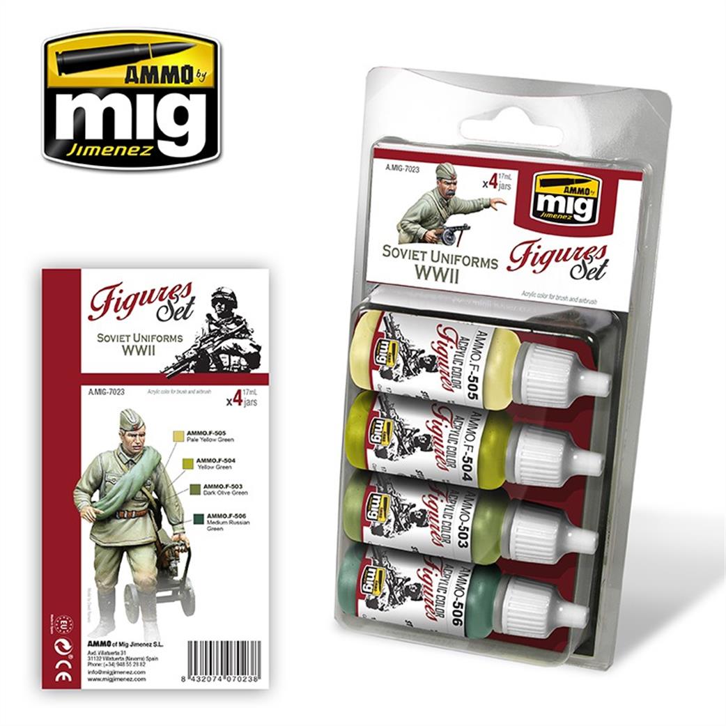 Ammo of Mig Jimenez  A.MIG-7023 Soviet Uniforms WW2 Paint Set 4 x 17ml Jars