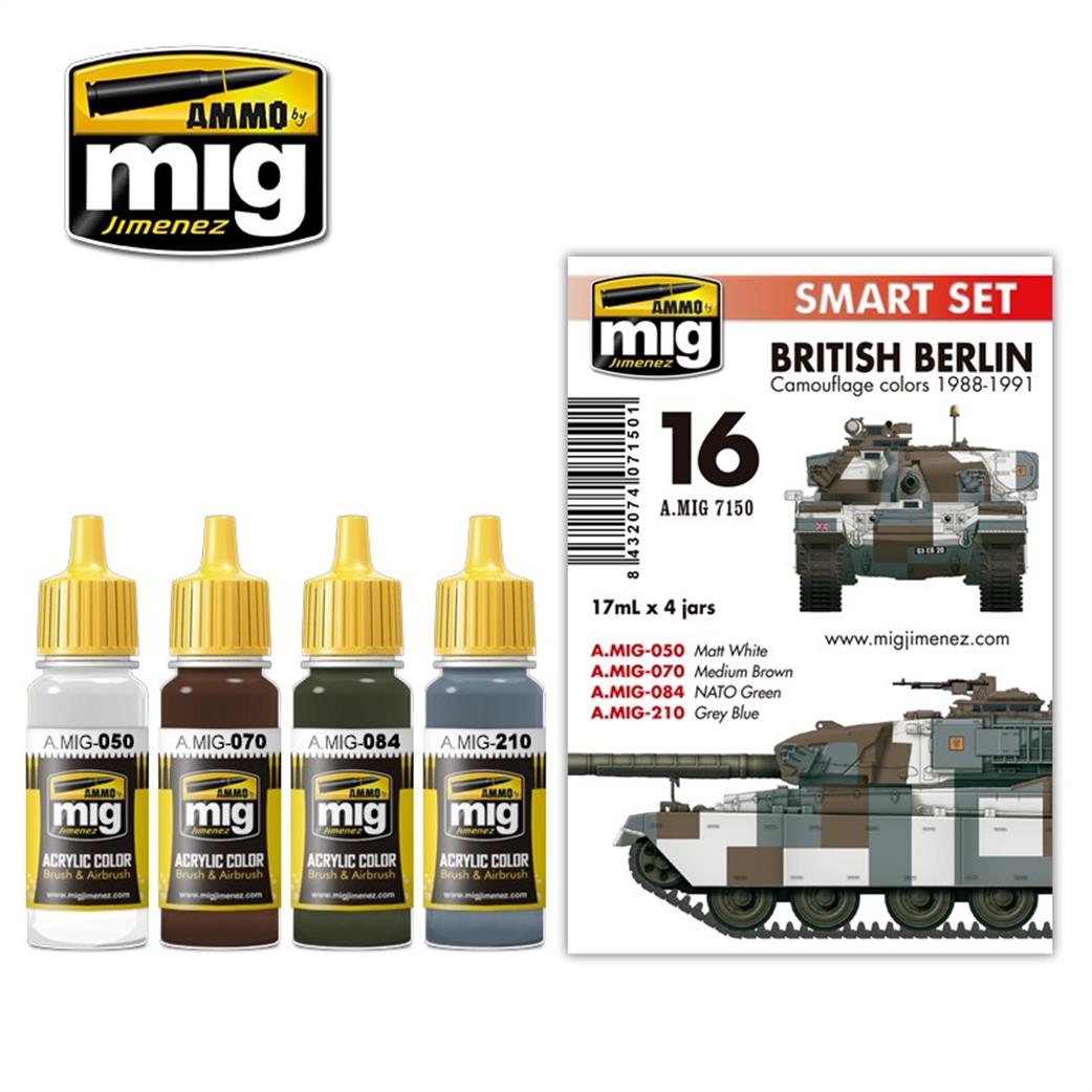 Ammo of Mig Jimenez  A.MIG-7150 Smart Set British Berlin 1988-1991 4 17ml Acrylic Paint Jars