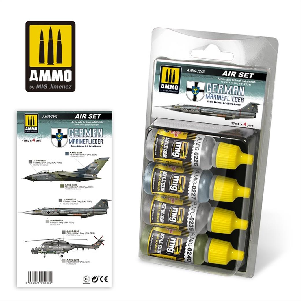 Ammo of Mig Jimenez  A.MIG-7243 German Marineflieger Paint Set 4 x 17ml Dropper Bottle Set