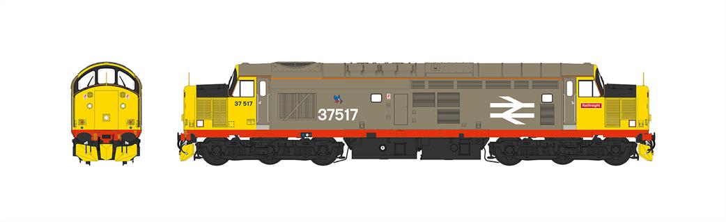 Heljan O Gauge 3761 Railfreight Red Stripe Grey 37517 (Thornaby large numbers & Kingfisher logo)