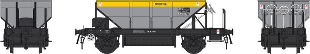 Heljan O Gauge 4385 Dogfish ZFV Ballast Hopper DB983210 Dutch Grey/Yellow