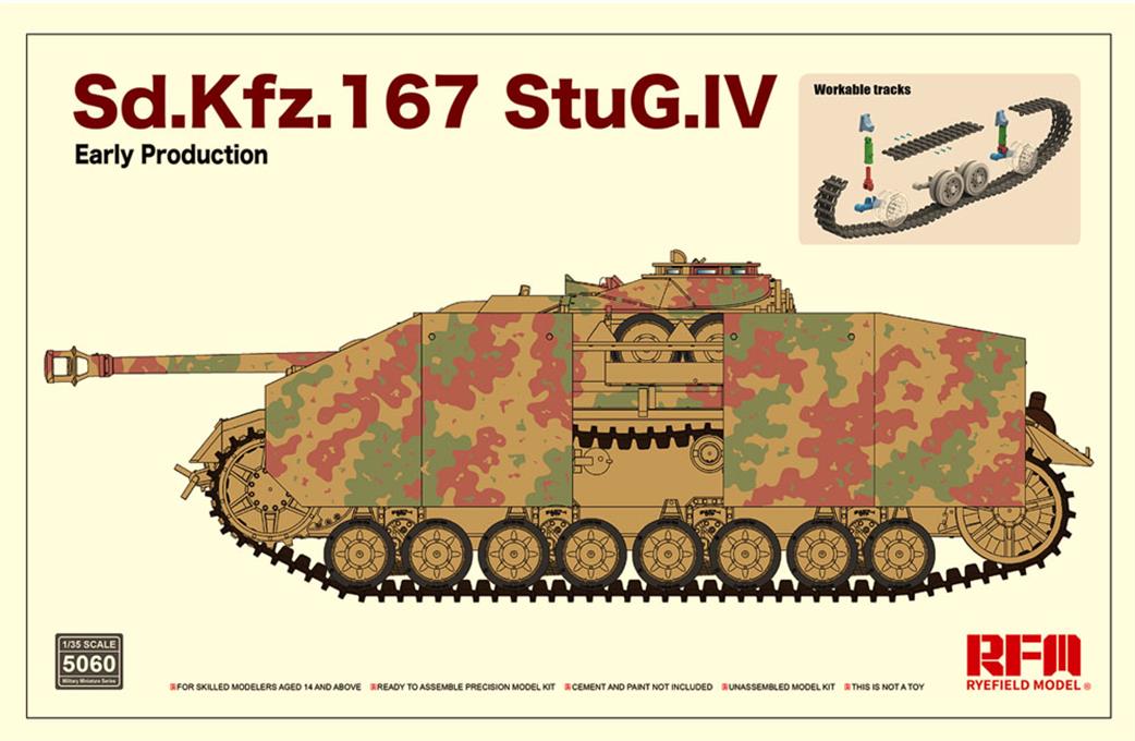 Rye Field Model 1/35 5060 German Sd.Kfz.167 StuG.IV Early Production w/workable track links, without interior