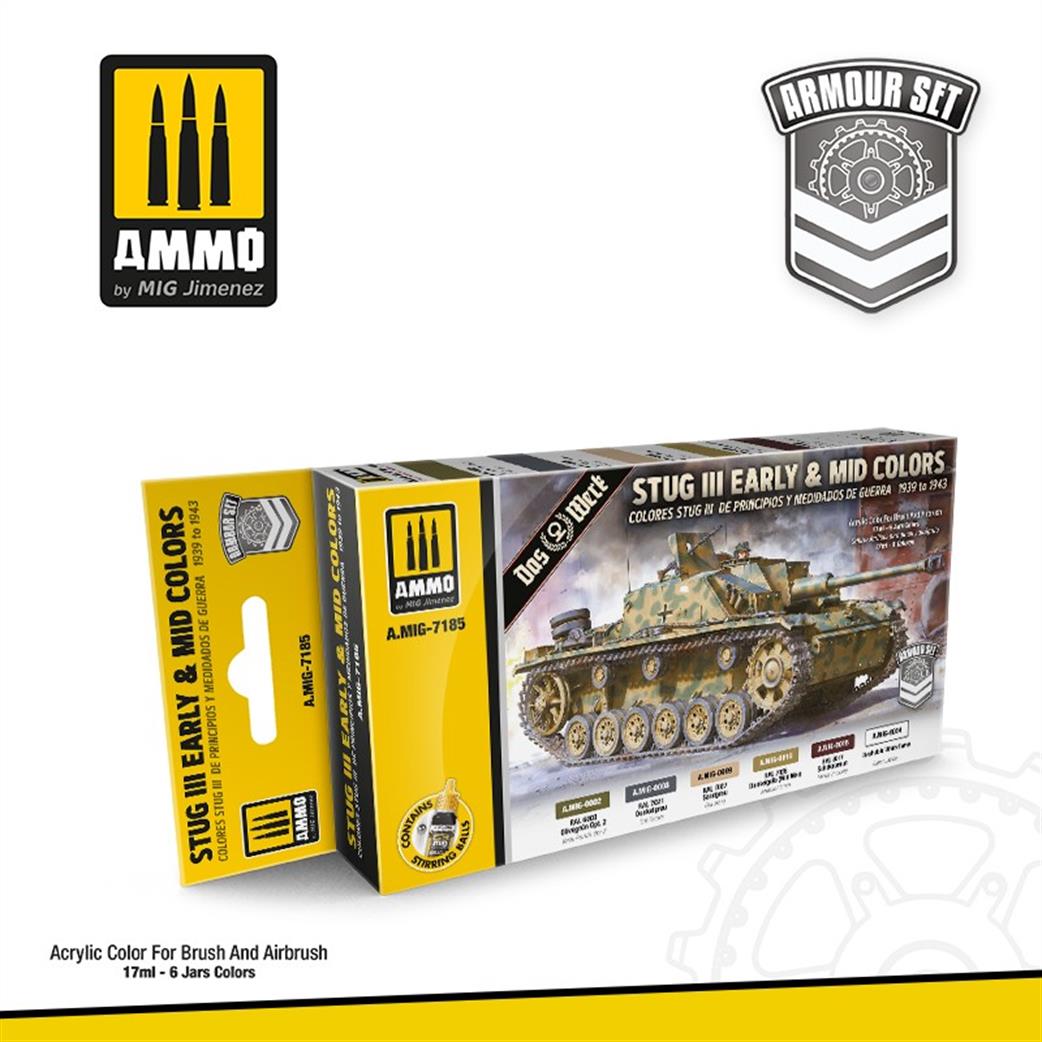 Ammo of Mig Jimenez  A.MIG-7185 WW2 German STUG III Early & Mid Colours Paint Set 6 x 17ml