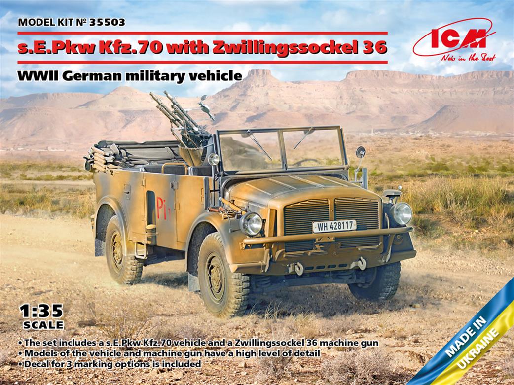 ICM 1/35 35503 s.E.Pkw Kfz.70 with Zwillingssockel 36 WW2 German military vehicle Kit