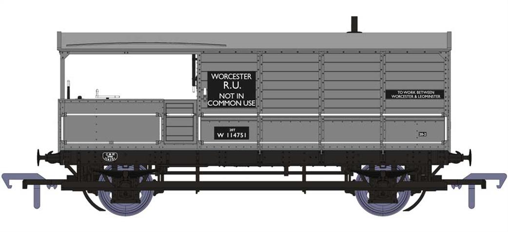 Rapido Trains OO 918007 BR W114751 Ex-GWR Diagram AA20 Toad Brake Van BR Grey Worcester R.U.