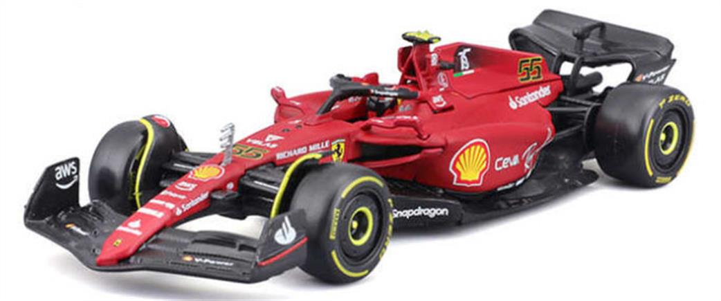 Burago 1/43 B18-36831S Ferrari F1-75 #55 2022 C.Sainz Scuderia Ferrari w/Helmet and Showcase Model