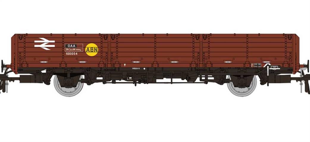 Rapido Trains OO 915003 BR 100054 OAA Long Wheelbase Open Wagon Freight Brown with Yellow ABN Spot