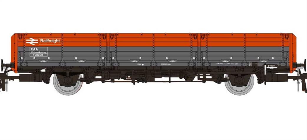 Rapido Trains OO 915009 BR 100020 OAA Long Wheelbase Open Wagon Railfreight Grey & Flame Red 3 Planks