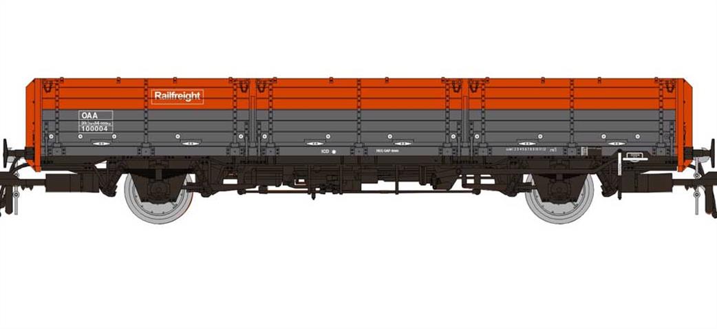 Rapido Trains OO 915010 BR 100004 OAA Long Wheelbase Open Wagon Railfreight Grey & Flame Red 3 Planks