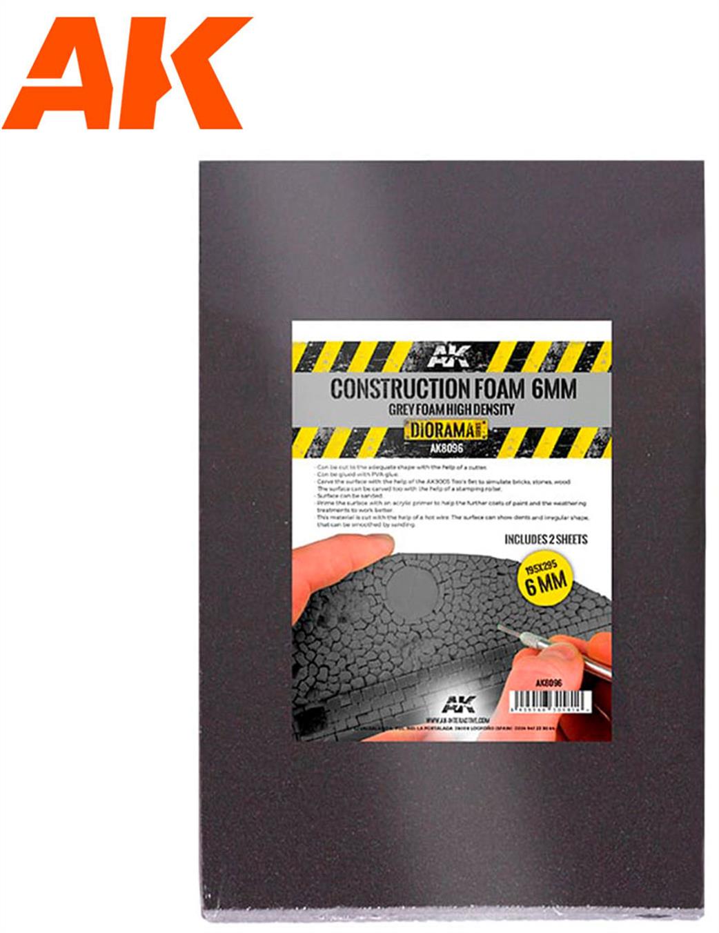 AK Interactive  AK8096 Construction Foam 6mm Pack Of 2 Sheets 195mm x 295mm