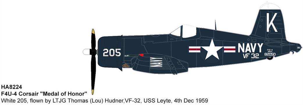 Hobby Master 1/48 HA8224 F4U-4 Corsair Medal of Honor White 205 flown by LTJG Thomas (Lou) Hudner VF-32 USS Leyte 4th Dec 1950