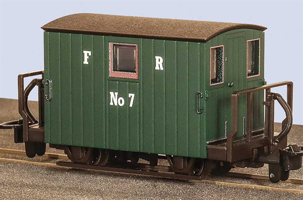 Peco OO9 GR-580A Festiniog Railway 4 wheel Quarrymans & Goods Train Brake Van Twin Balcony