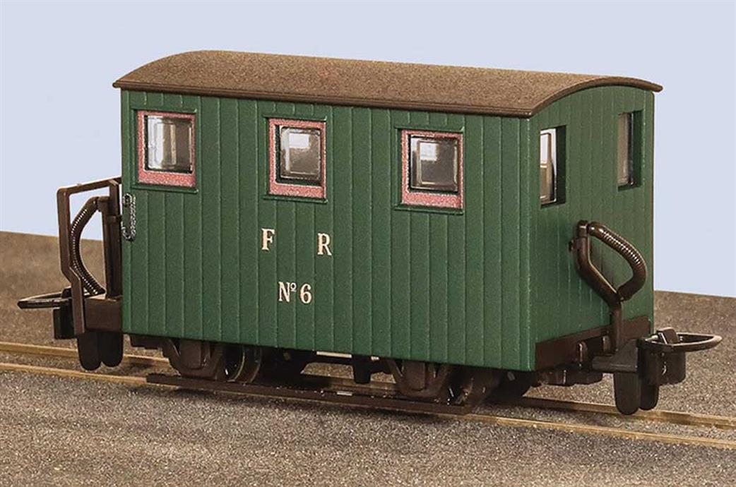 Peco OO9 GR-590A Festiniog Railway 4 wheel Quarrymans & Goods Train Brake Van Single Balcony