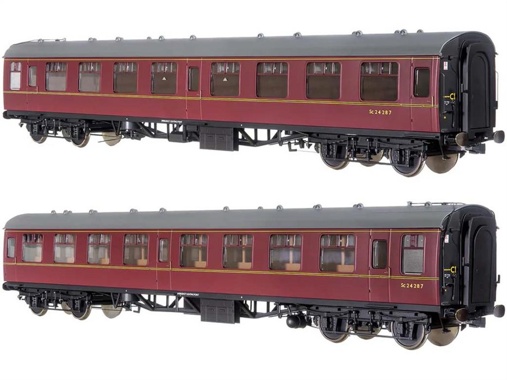 Dapol Lionheart Trains O Gauge 7P-001-707 BR SC24287 Mk1 SK Second Corridor Coach Maroon Window Beading