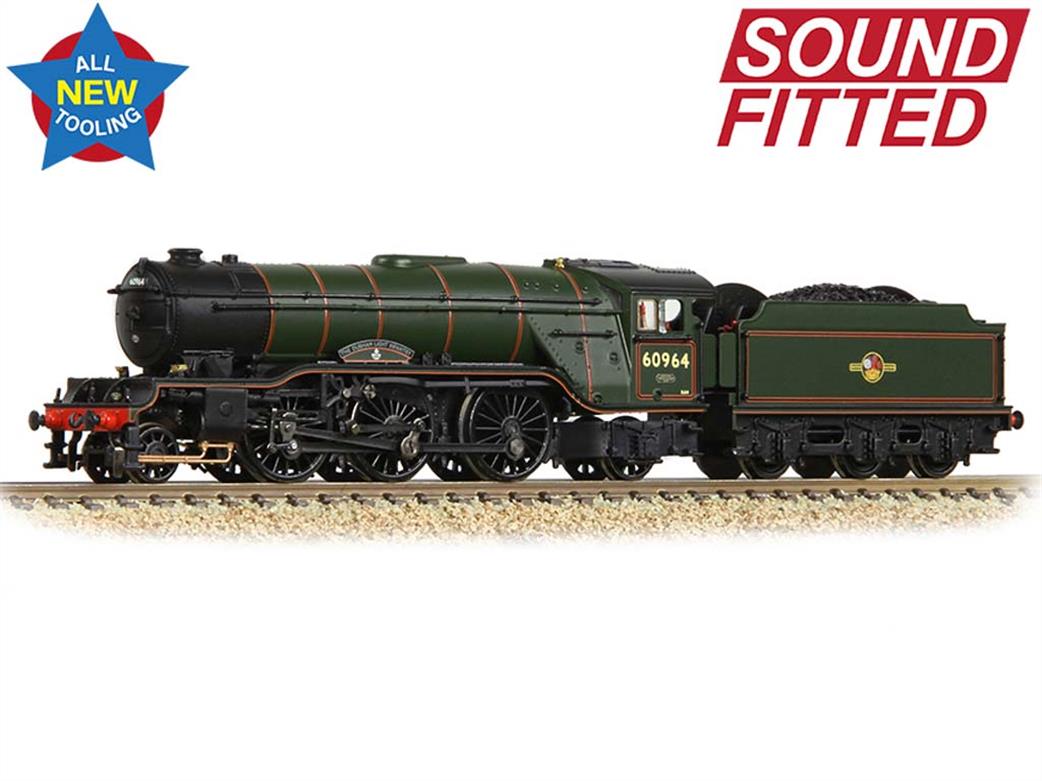 Graham Farish N 372-613SF BR 60964 Durham Light Infantry LNER Gresley V2 Class 2-6-2 BR Lined Green Late Crest DCC Sound