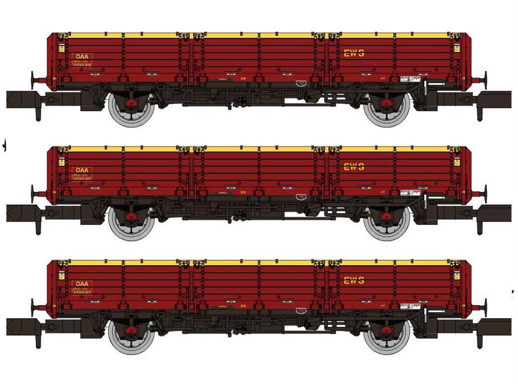 Rapido Trains N 956006 EWS OAA Long Wheelbase Open Wagons Triple Pack EWS Maroon & Gold