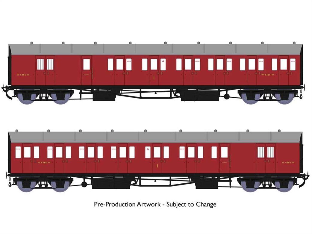 Rapido Trains OO 946003 BR ex-GWR 2 Coach B-Set Pack W6365 W6366 British Railways Crimson