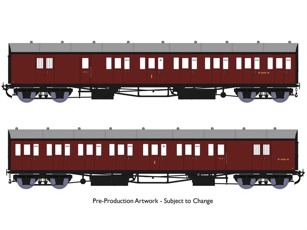 Rapido Trains OO 946006 BR ex-GWR 2 Coach B-Set Pack W6455W W6456W British Railways Plain Maroon