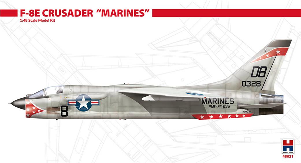 Hobby 2000 1/48 48021 F-8E Crusader US Marines Carrier Based Air Superiority jet aircraft Plastic Kit